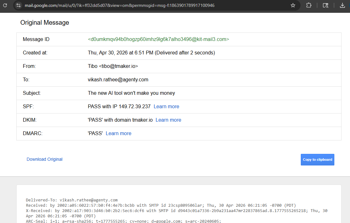 Sample email header